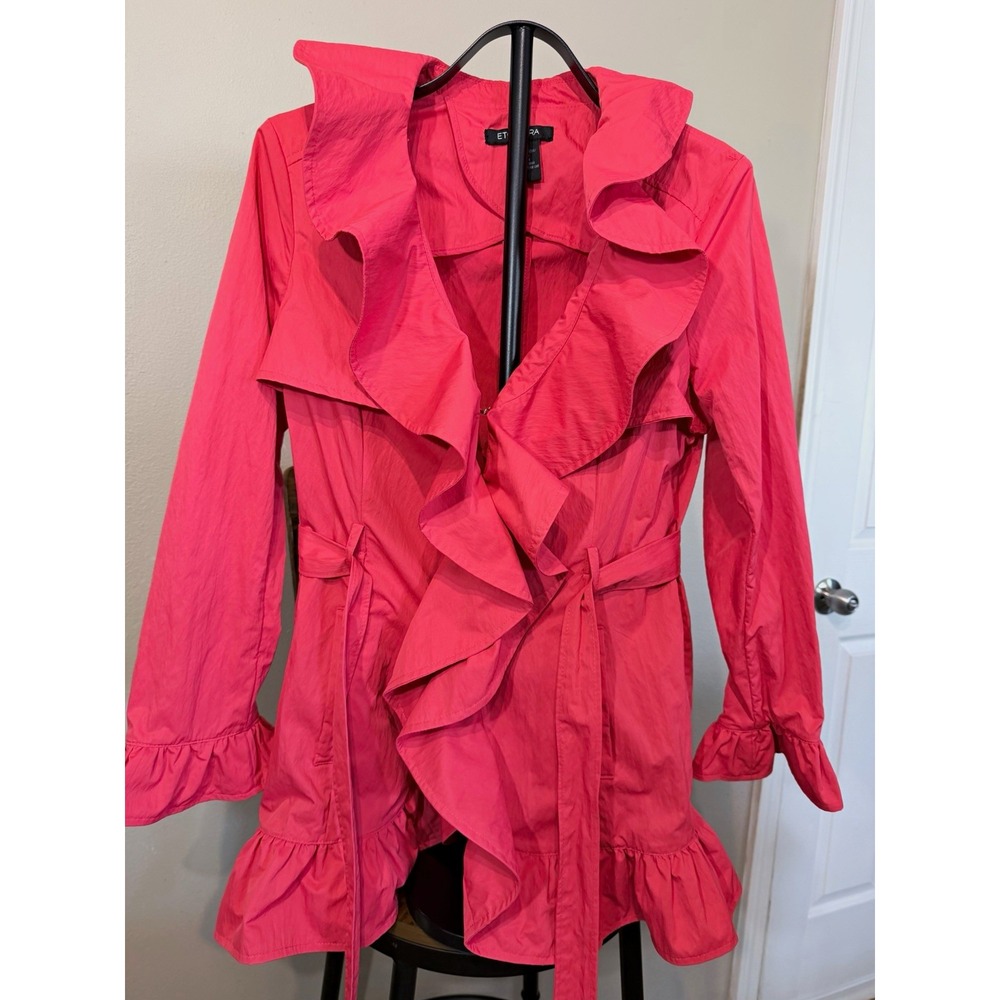 Etcetera Women's Pink Ruffle Lightweight Mid-Length Long Sleeve Coat Size S